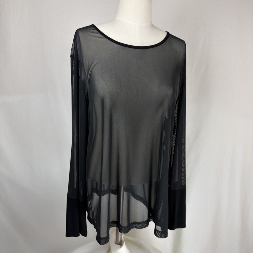 NWT Sydney PMT 1043 Black Long Sleeve Sheer Mesh Top XL #0742 USA